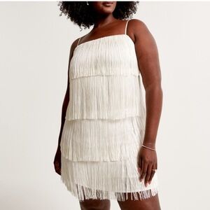 abercrombie and fitch white fringe mini dress